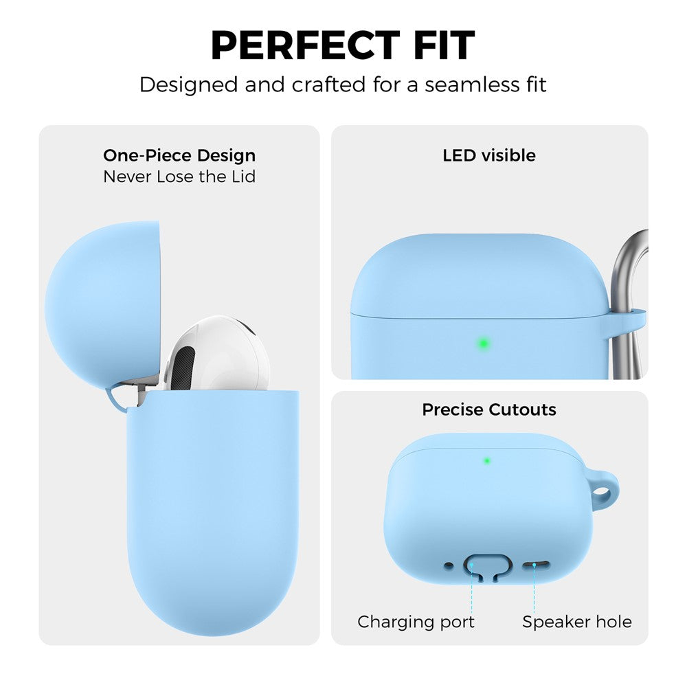 AHASTYLE WG163 Compatible With  AirPods 5 / 4 Silicone Case Earphone Cover with Carabiner - Sky Blue