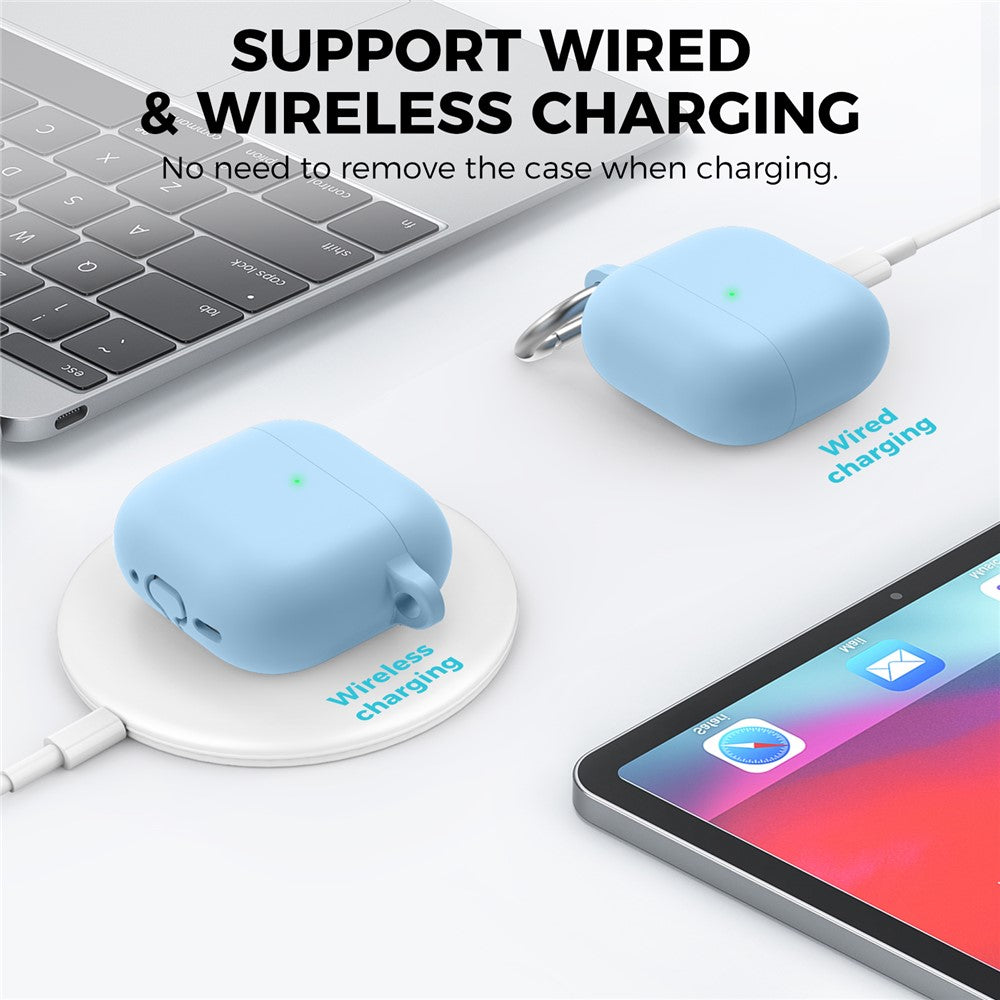 AHASTYLE WG163 Compatible With  AirPods 5 / 4 Silicone Case Earphone Cover with Carabiner - Sky Blue