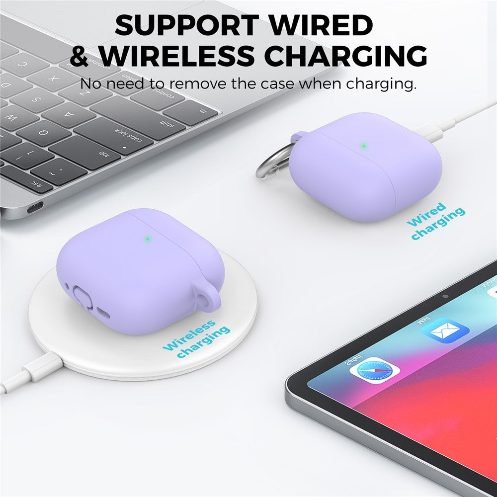 AHASTYLE WG163 Compatible With  AirPods 5 / 4 Silicone Case Earphone Cover with Carabiner - Purple