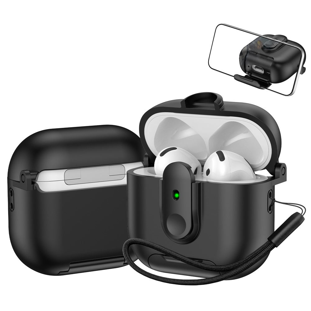 Compatible With  AirPods 5 / 4 Protective Case Switch Lock Earbuds Cover with Stand and Lanyard - Black