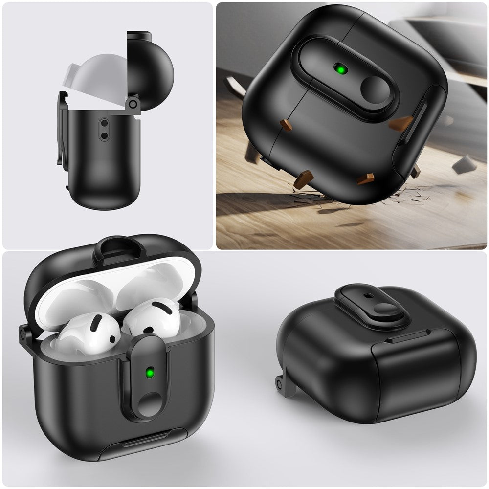 Compatible With  AirPods 5 / 4 Protective Case Switch Lock Earbuds Cover with Stand and Lanyard - White