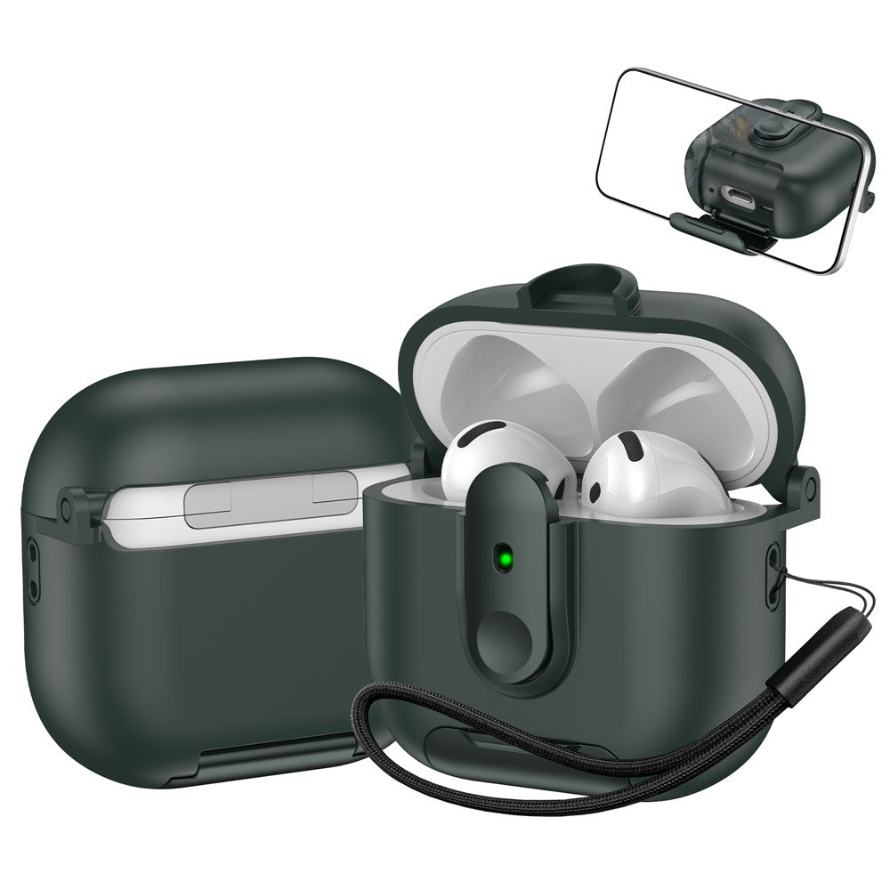 Compatible With  AirPods 5 / 4 Protective Case Switch Lock Earbuds Cover with Stand and Lanyard - Army Green