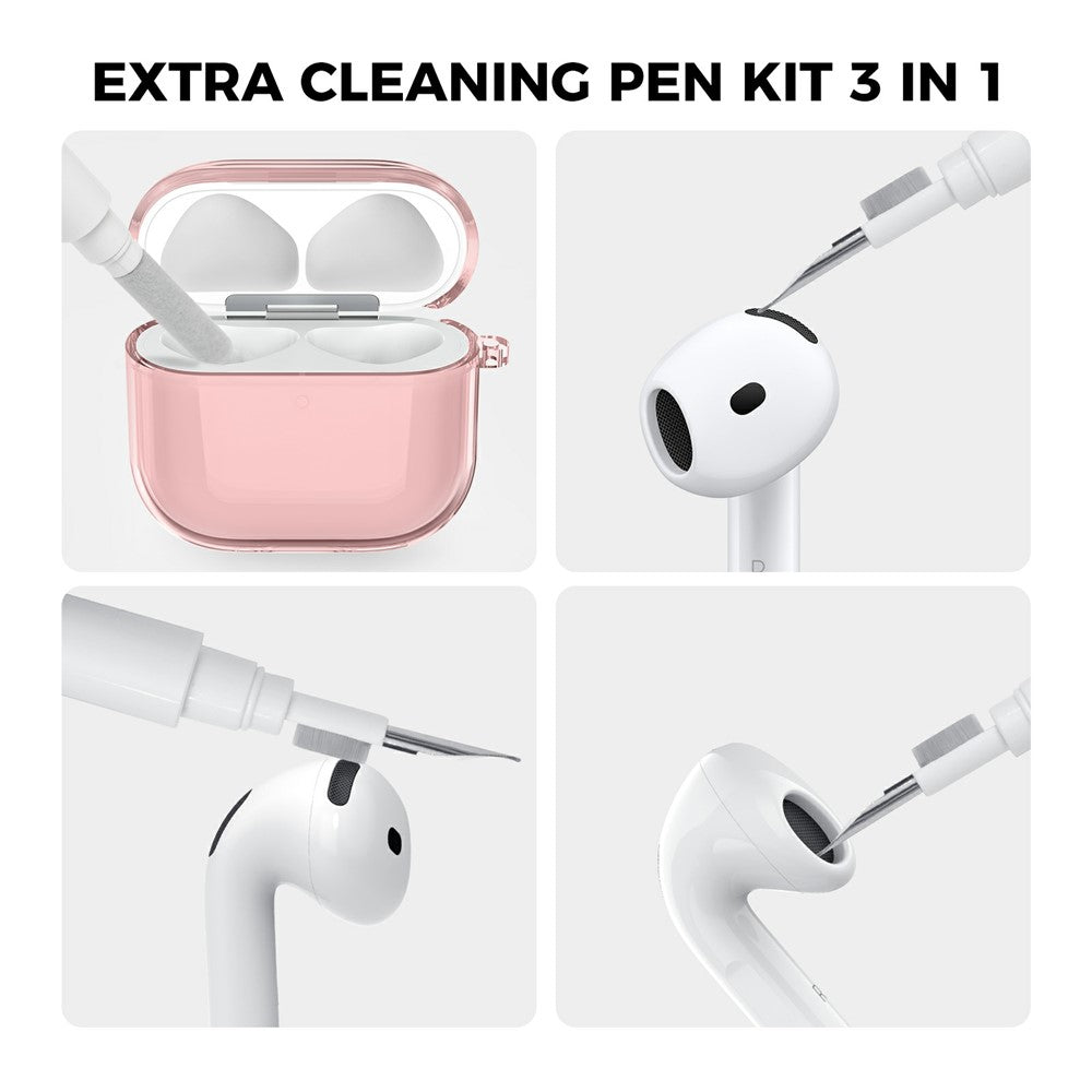 AHASTYLE WG164 Compatible With  AirPods 5 / 4 Case Split Design TPU Earphone Cover with Cleaning Pen Kit and Carabiner - Pink