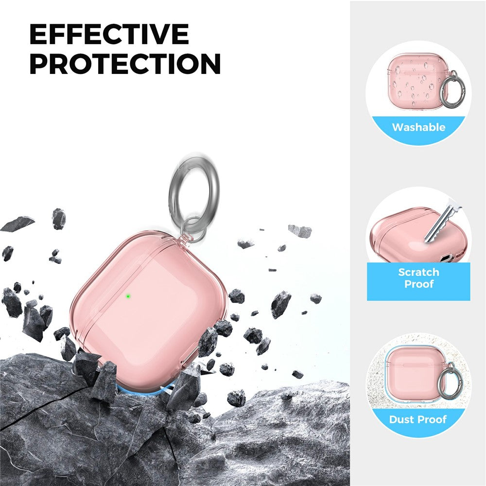 AHASTYLE WG164 Compatible With  AirPods 5 / 4 Case Split Design TPU Earphone Cover with Cleaning Pen Kit and Carabiner - Pink