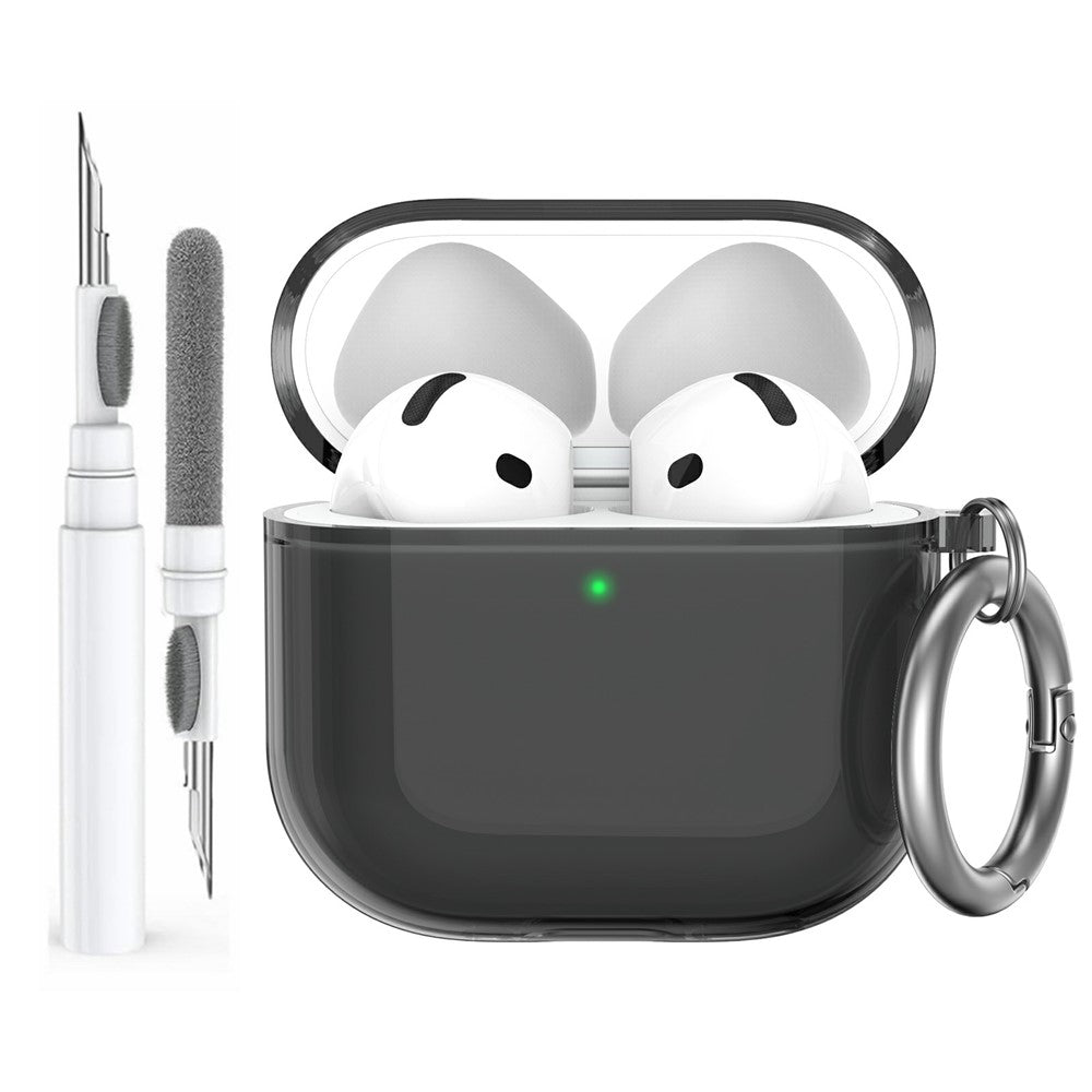 AHASTYLE WG164 Compatible With  AirPods 5 / 4 Case Split Design TPU Earphone Cover with Cleaning Pen Kit and Carabiner - Transparent Black