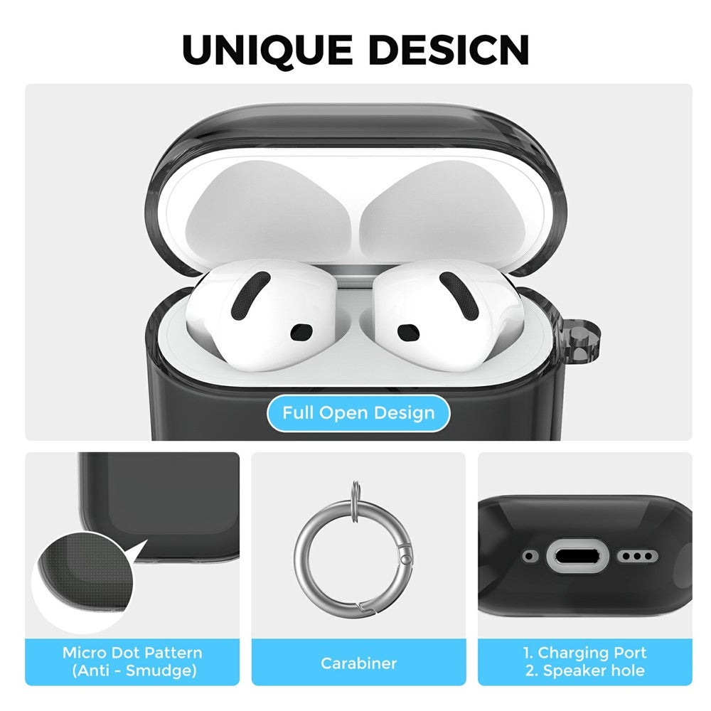 AHASTYLE WG164 Compatible With  AirPods 5 / 4 Case Split Design TPU Earphone Cover with Cleaning Pen Kit and Carabiner - Transparent Black