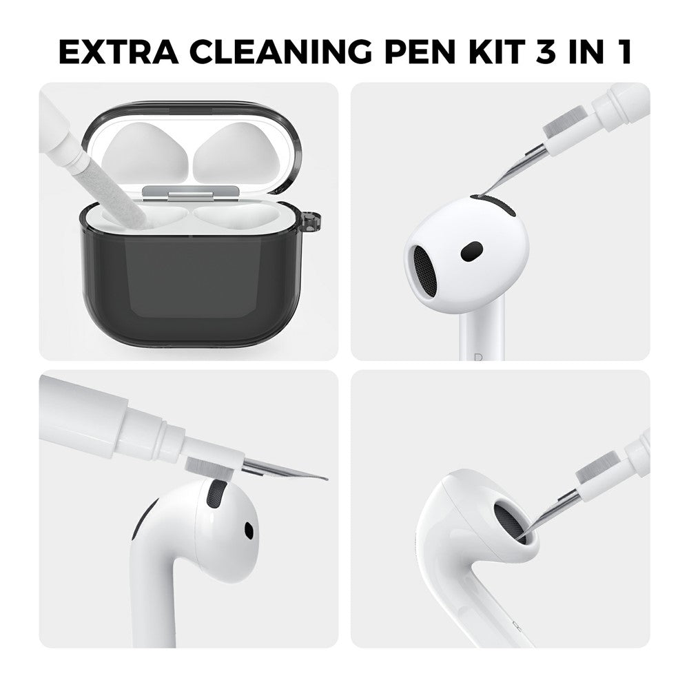 AHASTYLE WG164 Compatible With  AirPods 5 / 4 Case Split Design TPU Earphone Cover with Cleaning Pen Kit and Carabiner - Transparent Black