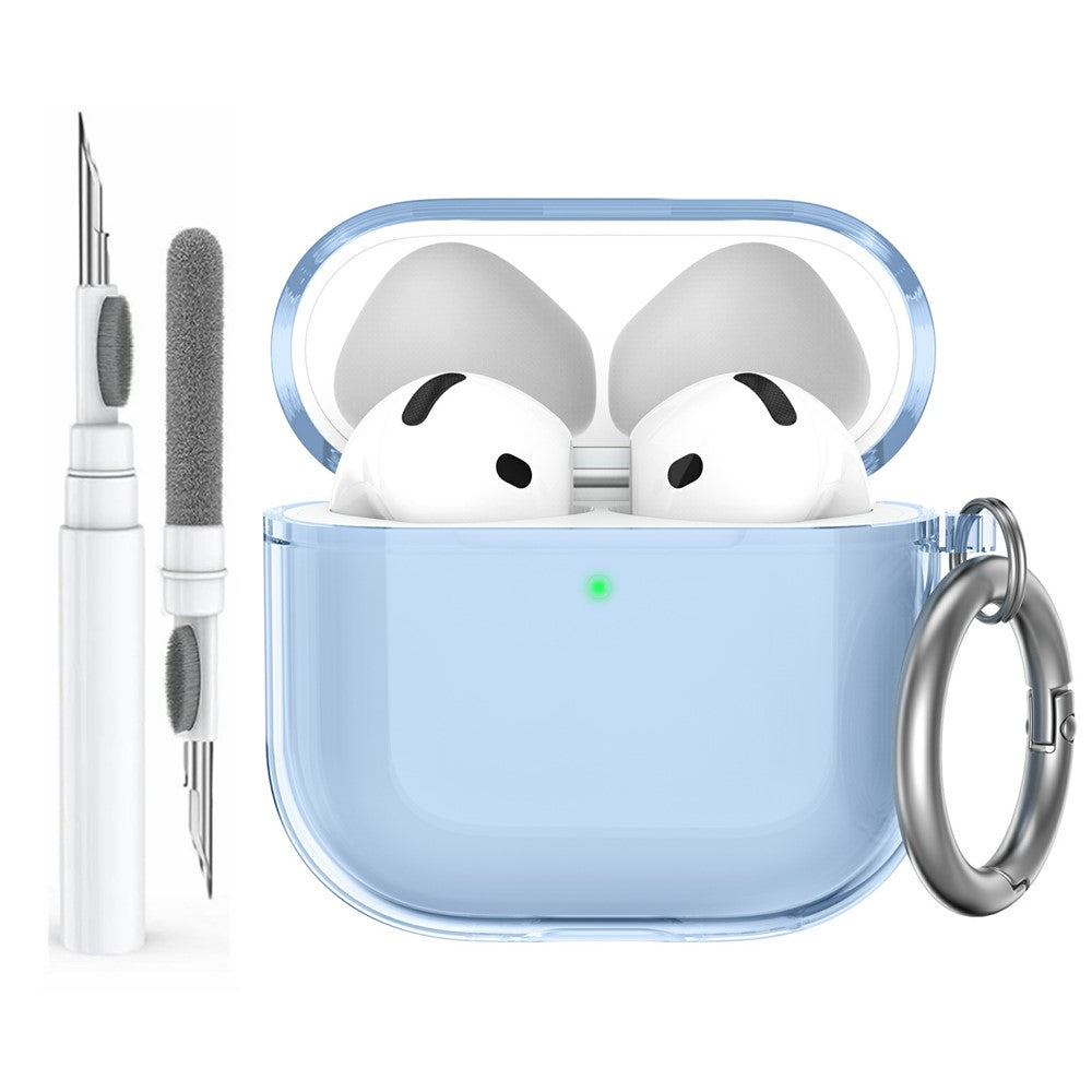 AHASTYLE WG164 Compatible With  AirPods 5 / 4 Case Split Design TPU Earphone Cover with Cleaning Pen Kit and Carabiner - Transparent Blue