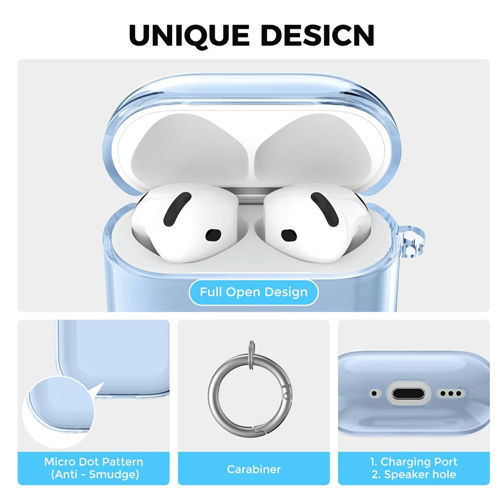 AHASTYLE WG164 Compatible With  AirPods 5 / 4 Case Split Design TPU Earphone Cover with Cleaning Pen Kit and Carabiner - Transparent Blue