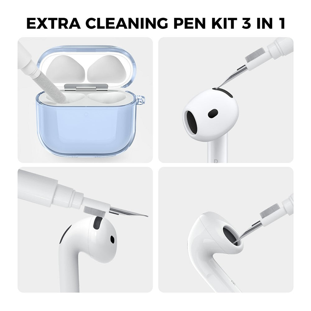 AHASTYLE WG164 Compatible With  AirPods 5 / 4 Case Split Design TPU Earphone Cover with Cleaning Pen Kit and Carabiner - Transparent Blue