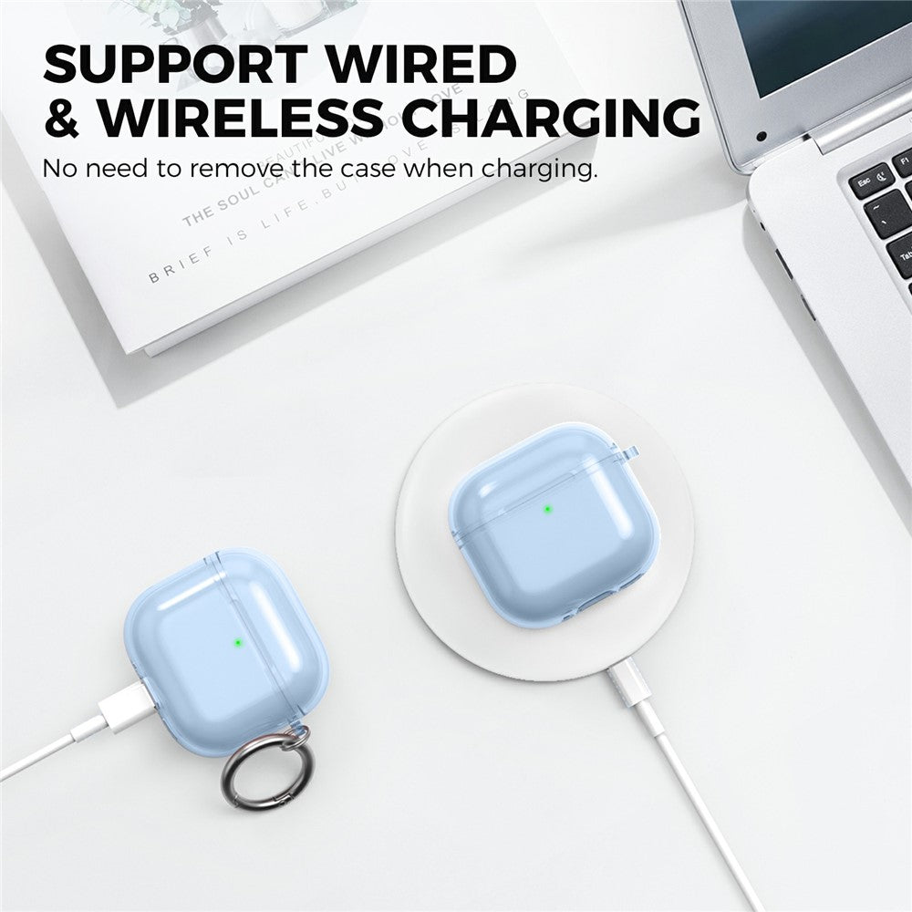 AHASTYLE WG164 Compatible With  AirPods 5 / 4 Case Split Design TPU Earphone Cover with Cleaning Pen Kit and Carabiner - Transparent Blue
