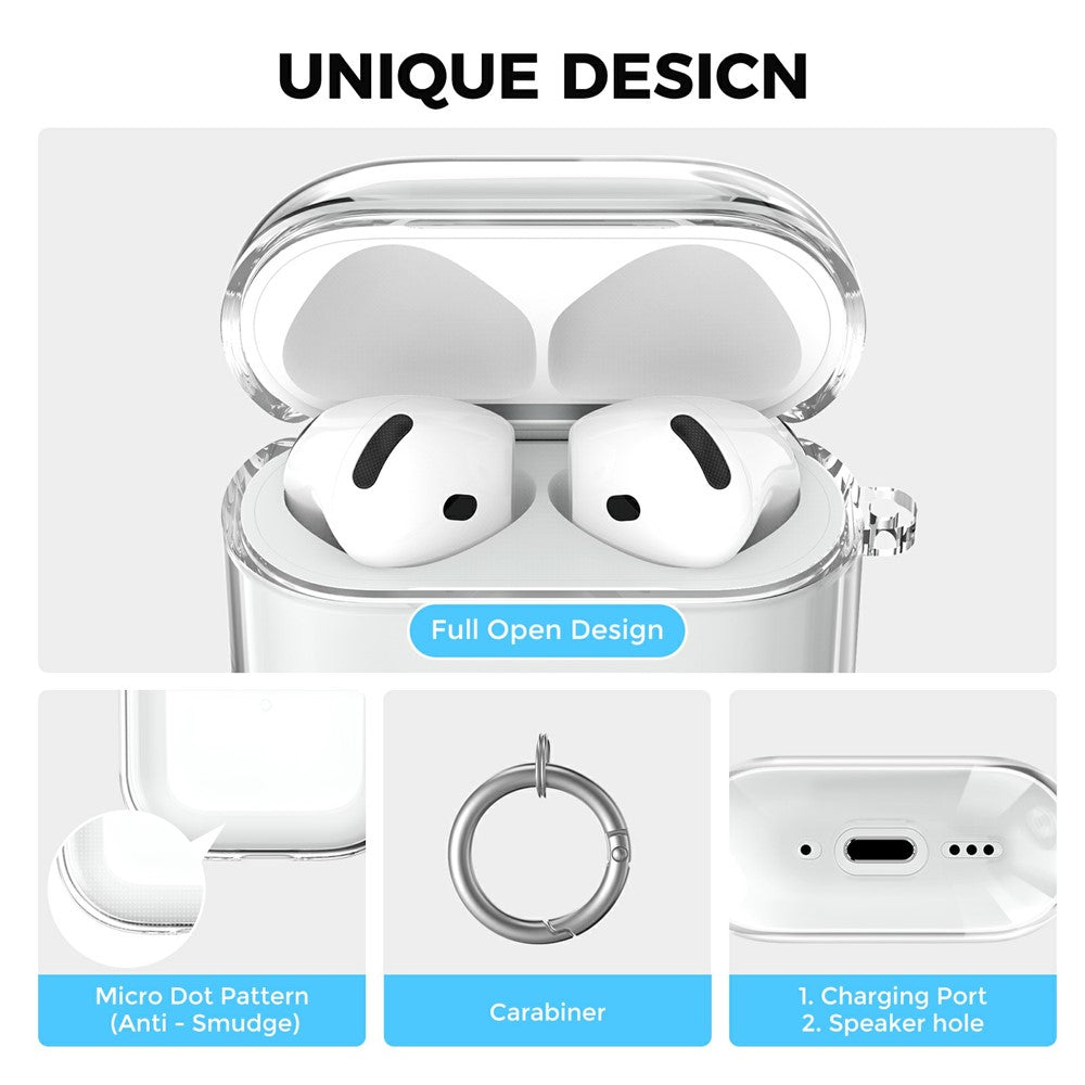 AHASTYLE WG164 Compatible With  AirPods 5 / 4 Case Split Design TPU Earphone Cover with Cleaning Pen Kit and Carabiner - Transparent