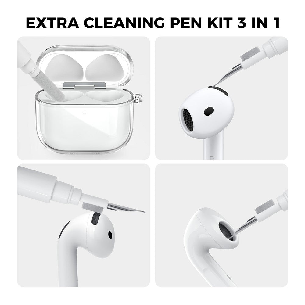 AHASTYLE WG164 Compatible With  AirPods 5 / 4 Case Split Design TPU Earphone Cover with Cleaning Pen Kit and Carabiner - Transparent