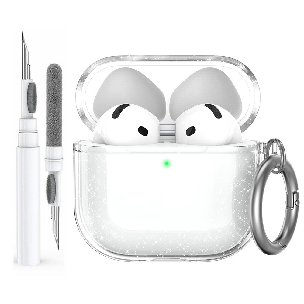 AHASTYLE WG164 Compatible With  AirPods 5 / 4 Case Split Design TPU Earphone Cover with Cleaning Pen Kit and Carabiner - Transparent Glitter