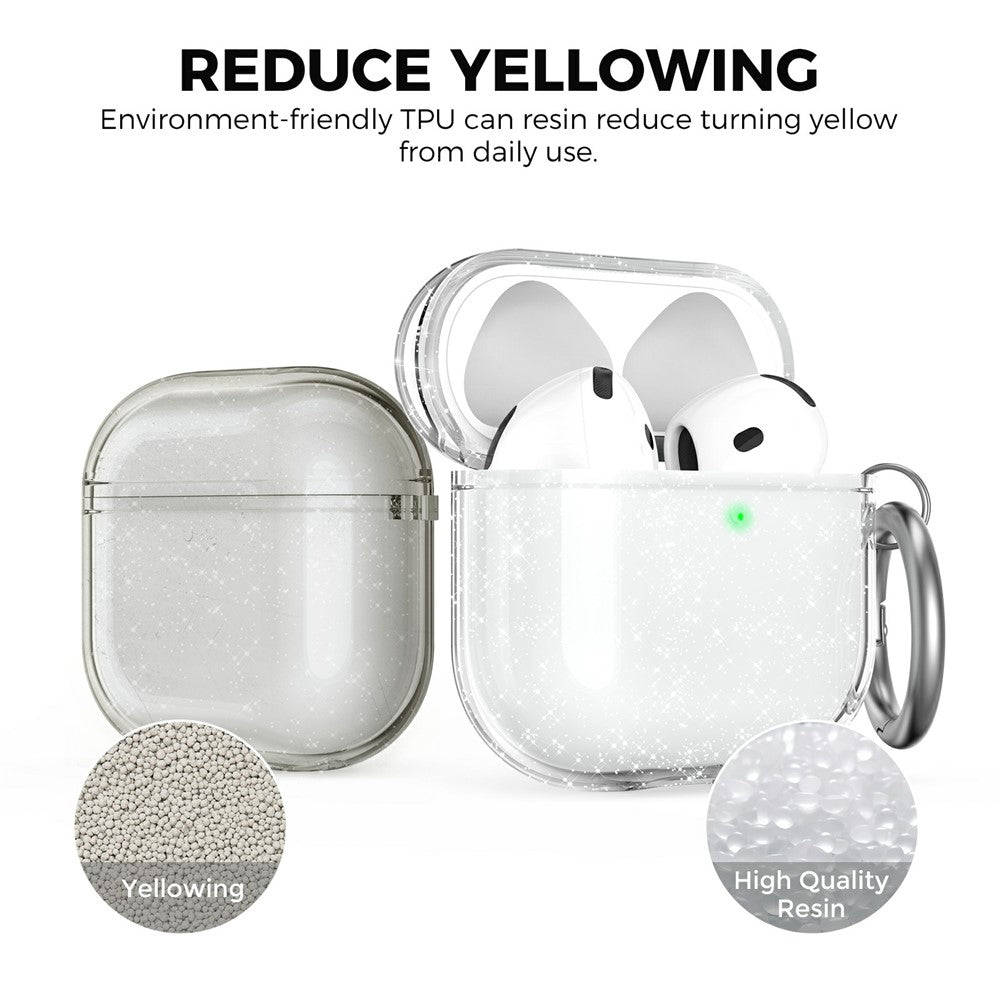 AHASTYLE WG164 Compatible With  AirPods 5 / 4 Case Split Design TPU Earphone Cover with Cleaning Pen Kit and Carabiner - Transparent Glitter