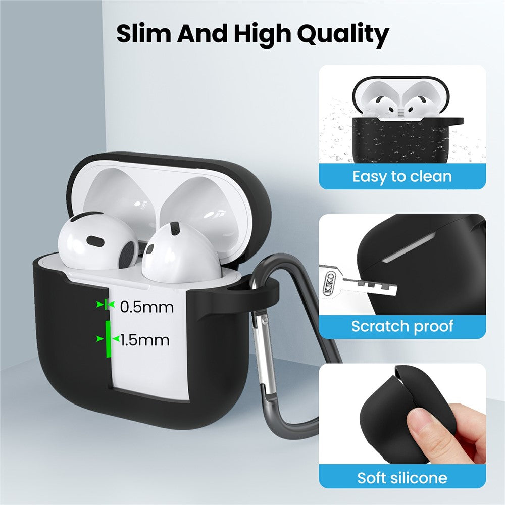 AHASTYLE WE36 Compatible With  AirPods 5 / 4 Case Silicone Earbuds Protective Cover with Carabiner - Black