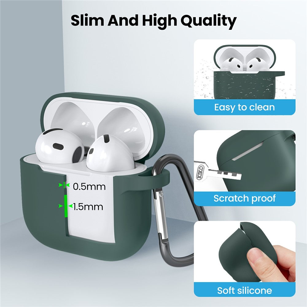 AHASTYLE WE36 Compatible With  AirPods 5 / 4 Case Silicone Earbuds Protective Cover with Carabiner - Green