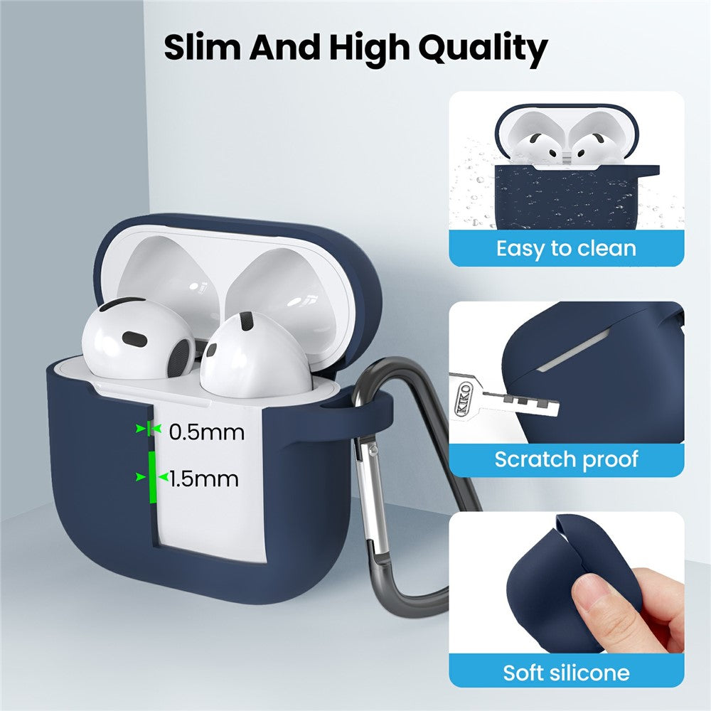 AHASTYLE WE36 Compatible With  AirPods 5 / 4 Case Silicone Earbuds Protective Cover with Carabiner - Midnight Blue