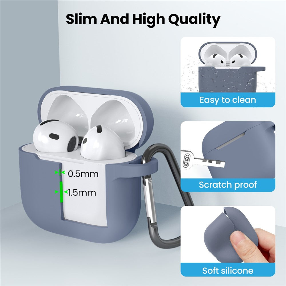 AHASTYLE WE36 Compatible With  AirPods 5 / 4 Case Silicone Earbuds Protective Cover with Carabiner - Lavender Grey