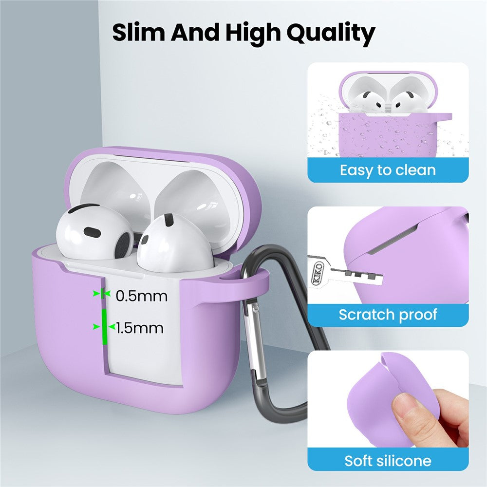 AHASTYLE WE36 Compatible With  AirPods 5 / 4 Case Silicone Earbuds Protective Cover with Carabiner - Purple