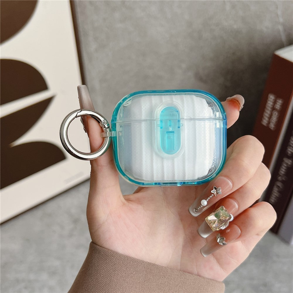 Compatible With  AirPods 5 / 4 Shell Texture Lock Buckle Protective Case PC TPU Earphone Cover - Transparent Blue + Transparent