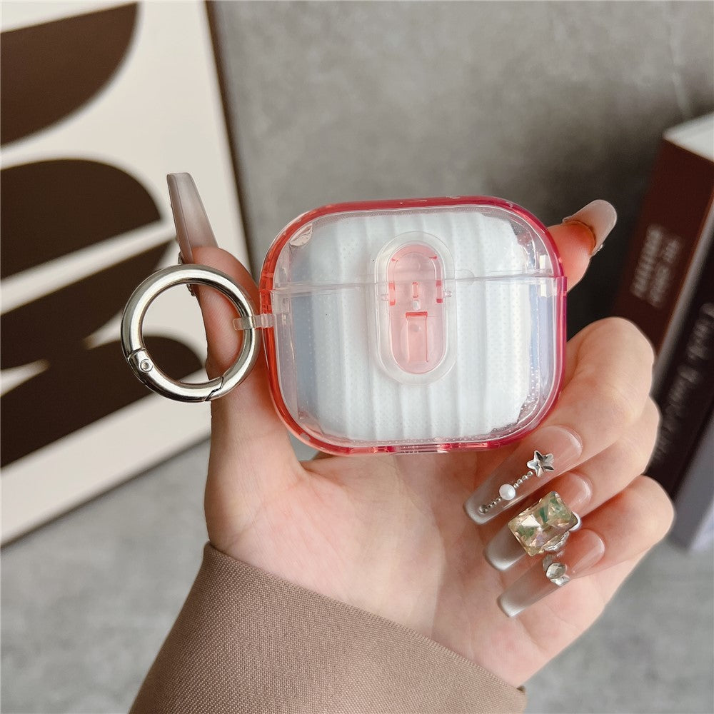 Compatible With  AirPods 5 / 4 Shell Texture Lock Buckle Protective Case PC TPU Earphone Cover - Transparent Pink + Transparent
