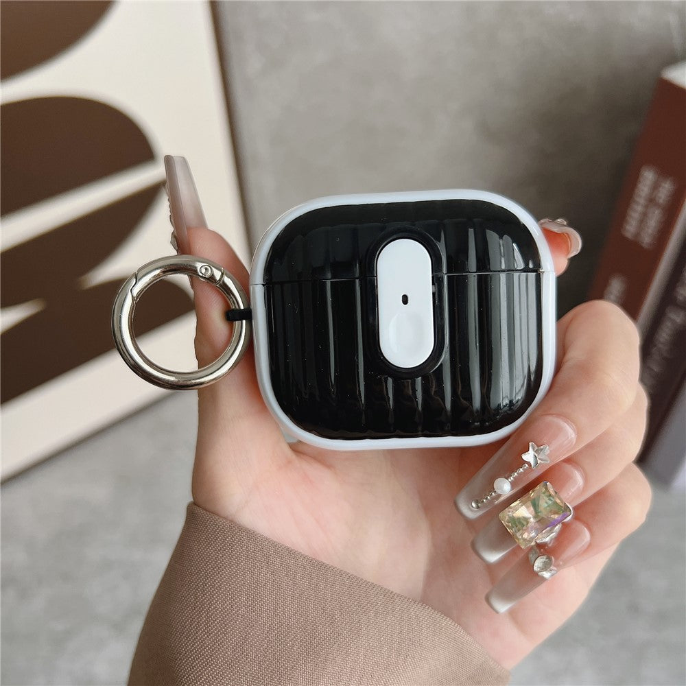 Compatible With  AirPods 5 / 4 Shell Texture Lock Buckle Protective Case PC TPU Earphone Cover - White + Bright Black