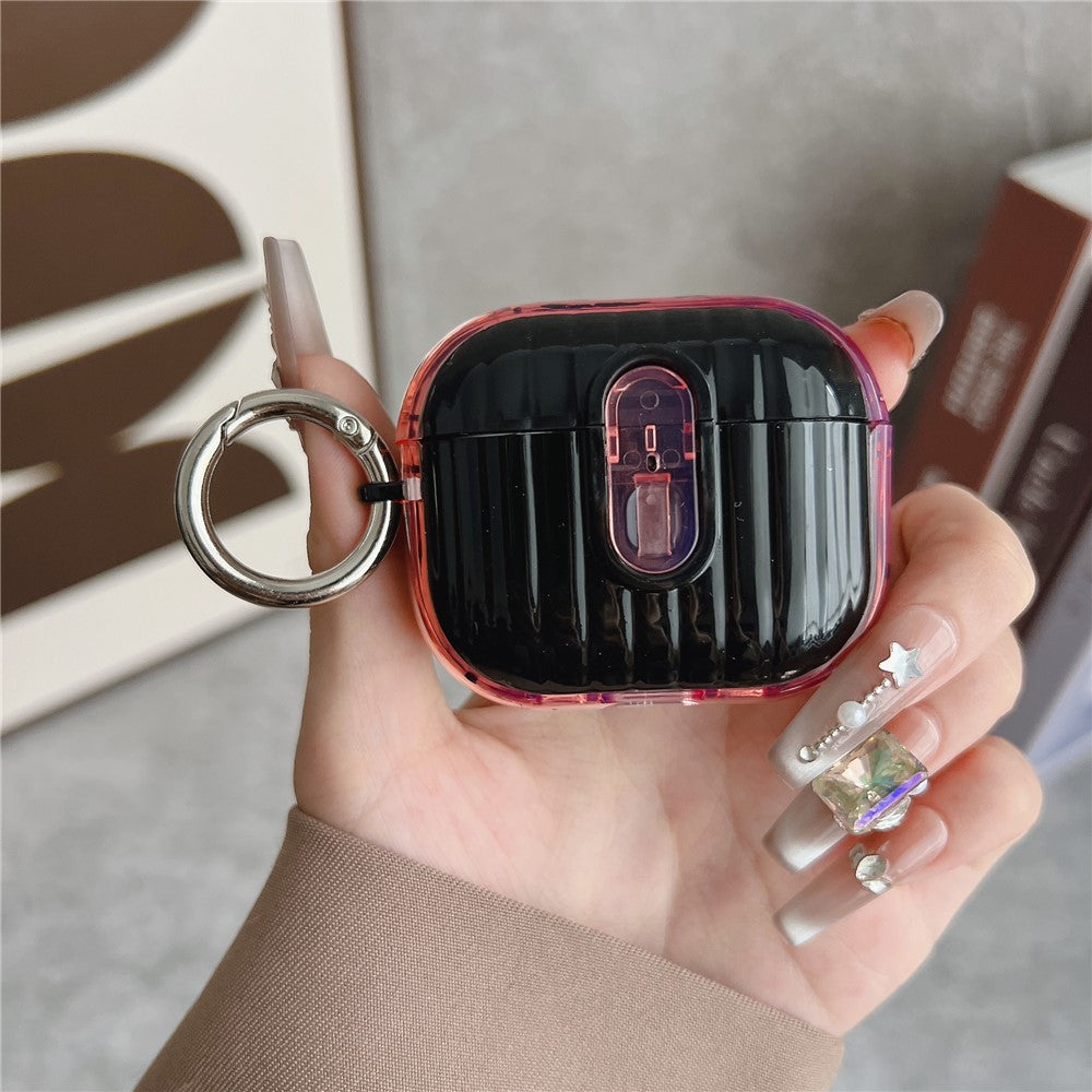 Compatible With  AirPods 5 / 4 Shell Texture Lock Buckle Protective Case PC TPU Earphone Cover - Transparent Pink + Bright Black