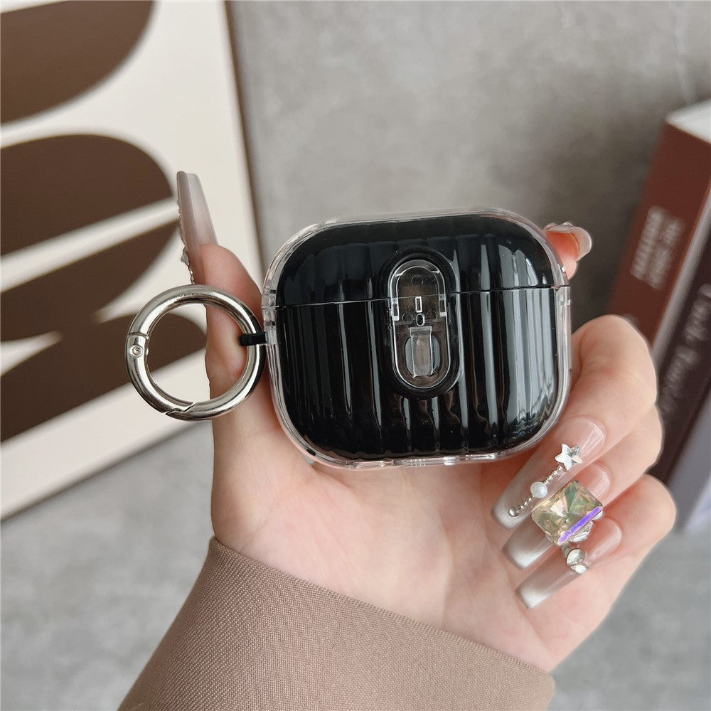 Compatible With  AirPods 5 / 4 Shell Texture Lock Buckle Protective Case PC TPU Earphone Cover - Transparent + Bright Black