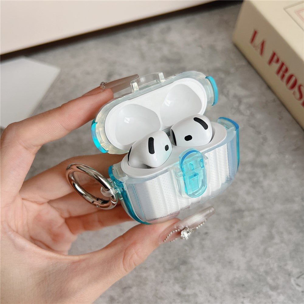 Compatible With  AirPods 5 / 4 Shell Texture Lock Buckle Protective Case PC TPU Earphone Cover - Transparent + Bright Black