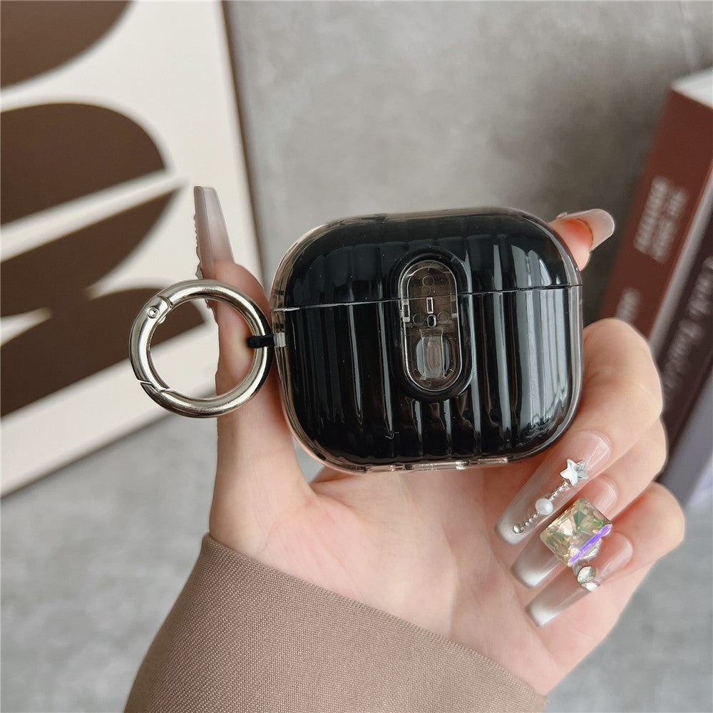 Compatible With  AirPods 5 / 4 Shell Texture Lock Buckle Protective Case PC TPU Earphone Cover - Transparent Grey + Bright Black