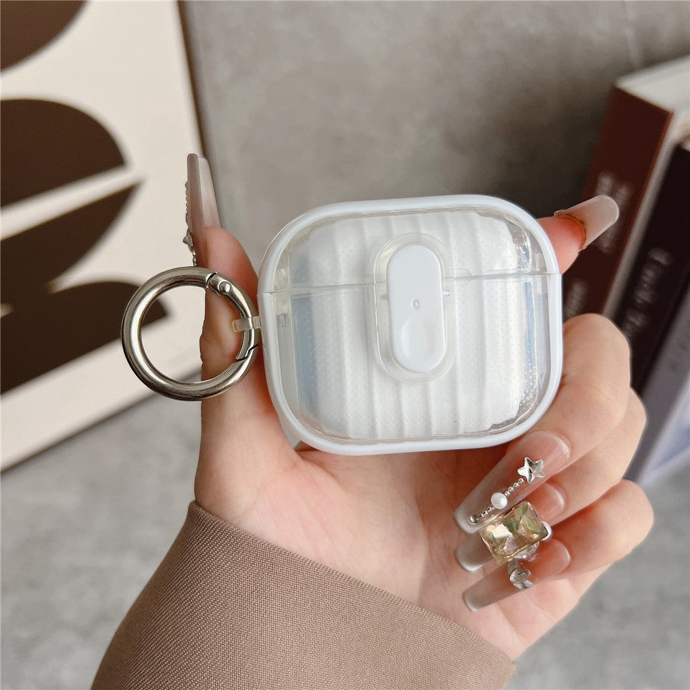 Compatible With  AirPods 5 / 4 Shell Texture Lock Buckle Protective Case PC TPU Earphone Cover - White + Transparent