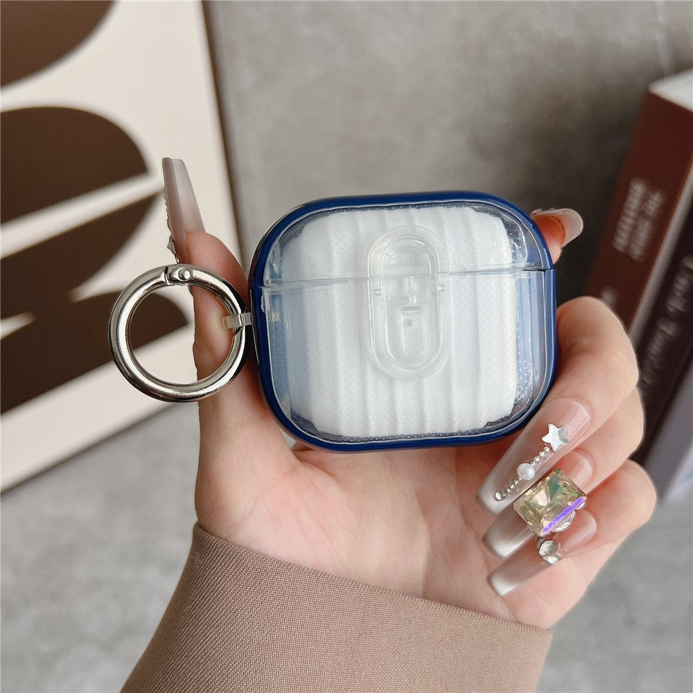 Compatible With  AirPods 5 / 4 Shell Texture Lock Buckle Protective Case PC TPU Earphone Cover - Blue + Transparent