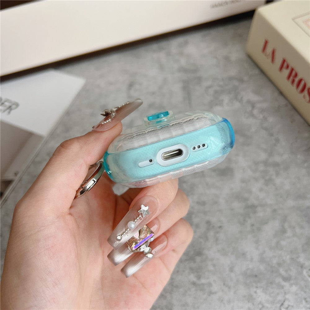 Compatible With  AirPods 5 / 4 Shell Texture Lock Buckle Protective Case PC TPU Earphone Cover - Blue + Transparent