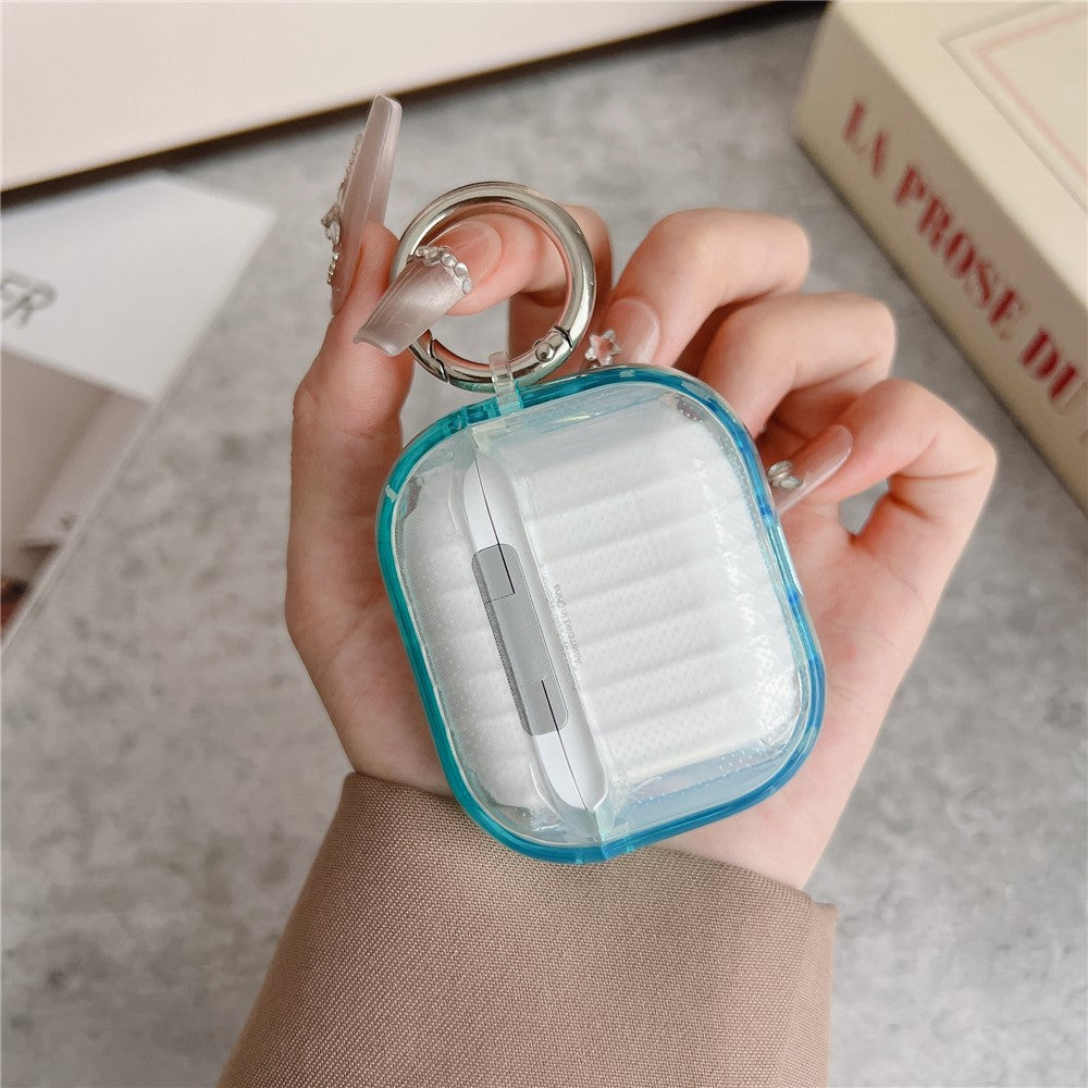 Compatible With  AirPods 5 / 4 Shell Texture Lock Buckle Protective Case PC TPU Earphone Cover - Blue + Transparent