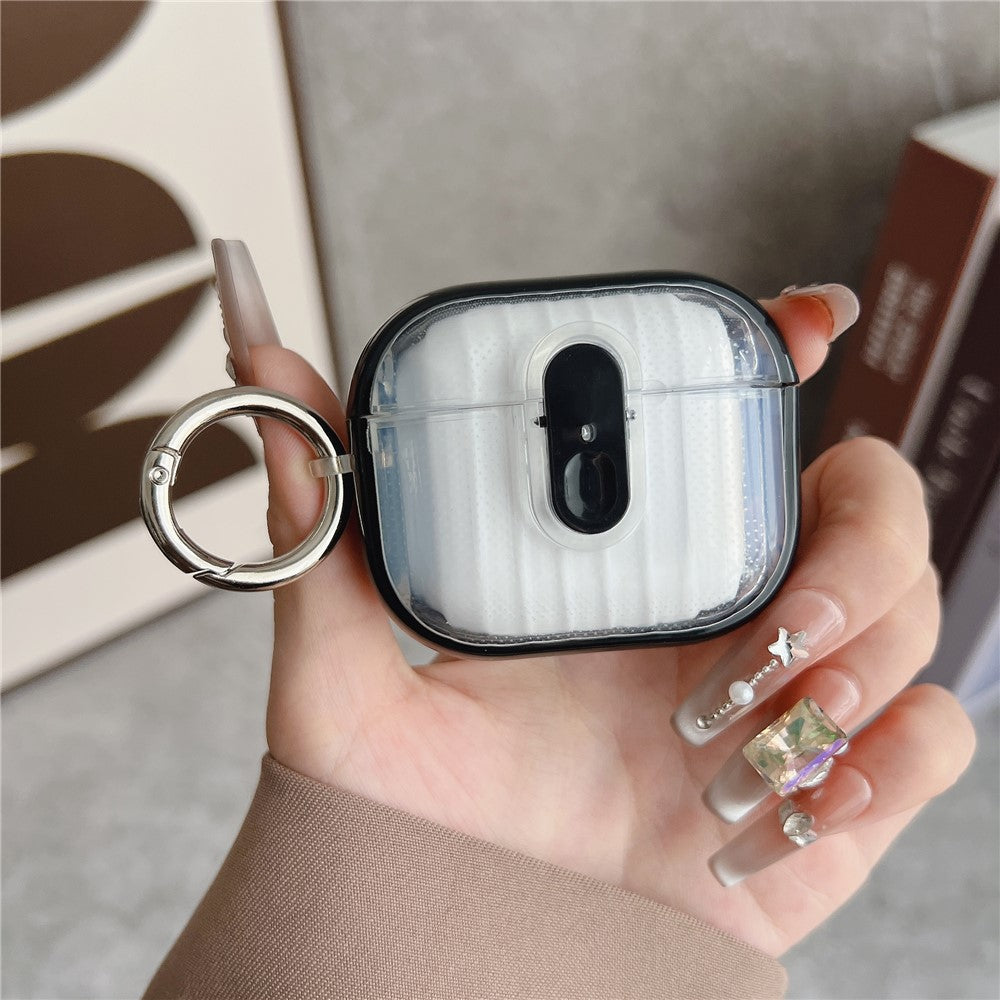 Compatible With  AirPods 5 / 4 Shell Texture Lock Buckle Protective Case PC TPU Earphone Cover - Black + Transparent