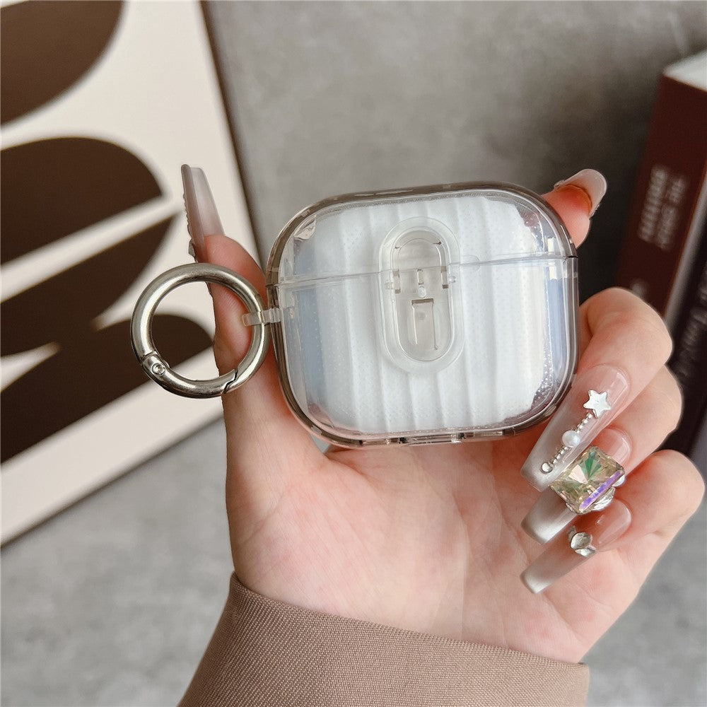 Compatible With  AirPods 5 / 4 Shell Texture Lock Buckle Protective Case PC TPU Earphone Cover - Transparent Grey + Transparent