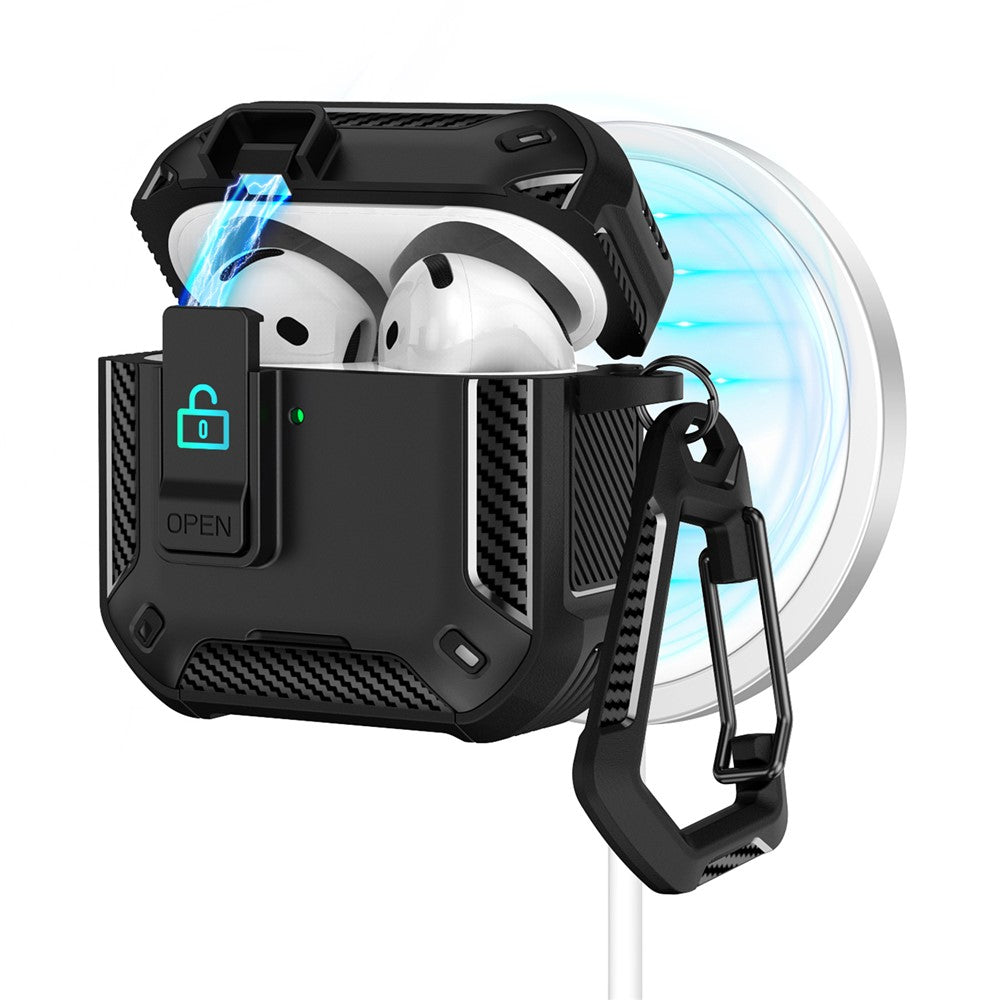 Compatible With  AirPods 5 / 4 Case Compatible with MagSafe TPU PC Earbuds Cover with Carabiner  /  Stand - Black
