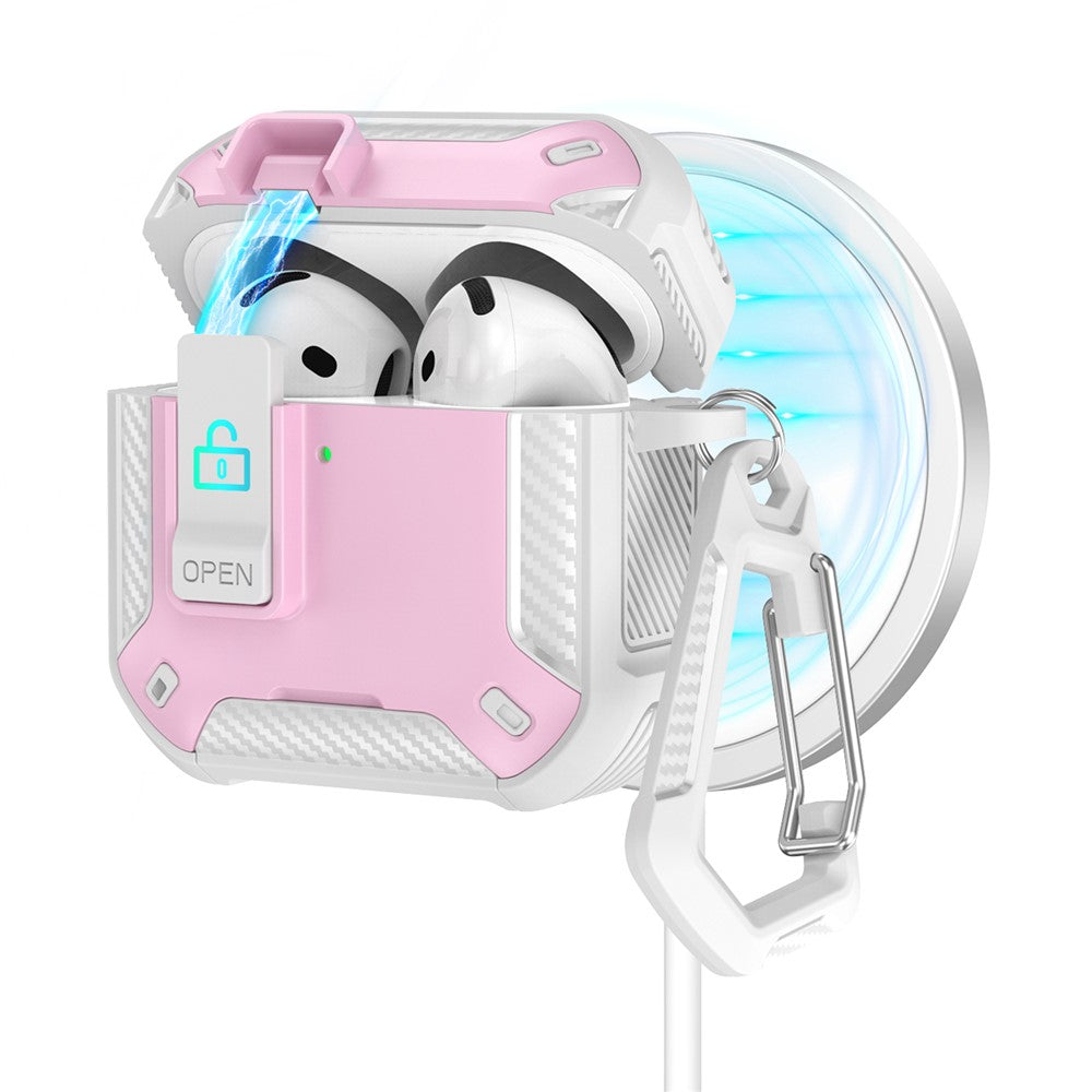 Compatible With  AirPods 5 / 4 Case Compatible with MagSafe TPU PC Earbuds Cover with Carabiner  /  Stand - White  /  Pink