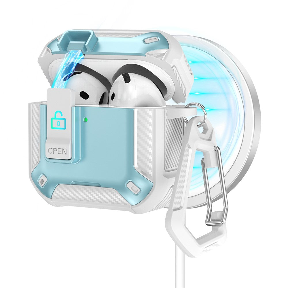 Compatible With  AirPods 5 / 4 Case Compatible with MagSafe TPU PC Earbuds Cover with Carabiner  /  Stand - White  /  Blue