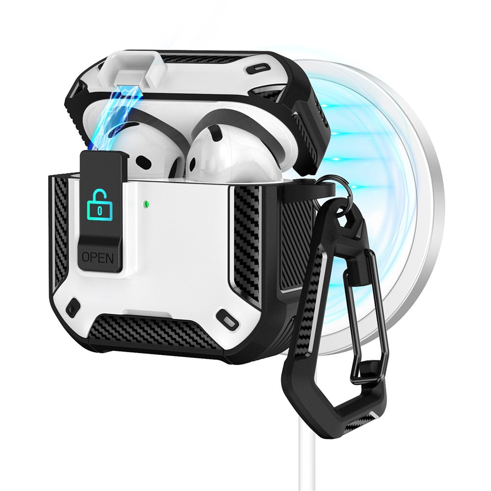 Compatible With  AirPods 5 / 4 Case Compatible with MagSafe TPU PC Earbuds Cover with Carabiner  /  Stand - Black  /  White