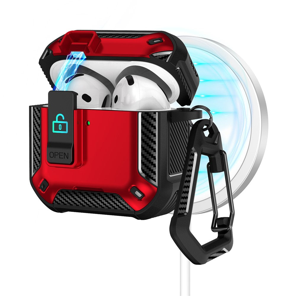 Compatible With  AirPods 5 / 4 Case Compatible with MagSafe TPU PC Earbuds Cover with Carabiner  /  Stand - Black  /  Red