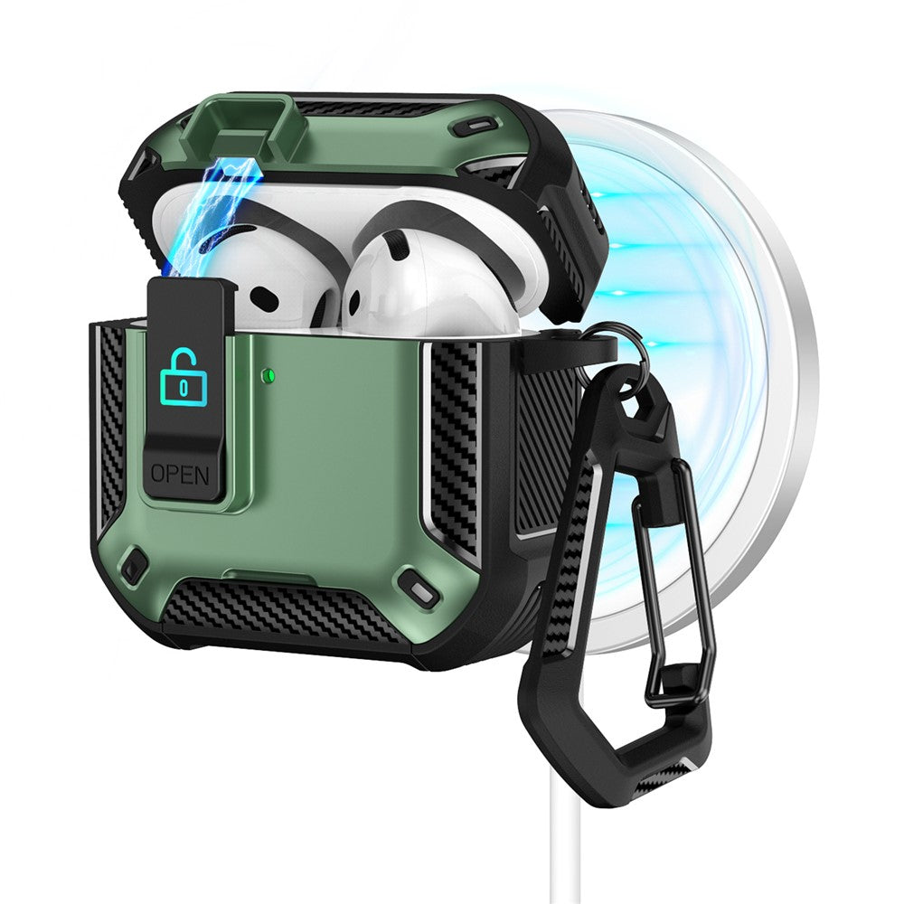 Compatible With  AirPods 5 / 4 Case Compatible with MagSafe TPU PC Earbuds Cover with Carabiner  /  Stand - Black  /  Green