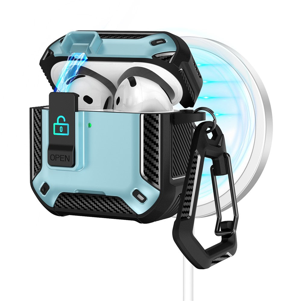 Compatible With  AirPods 5 / 4 Case Compatible with MagSafe TPU PC Earbuds Cover with Carabiner  /  Stand - Black  /  Baby Blue