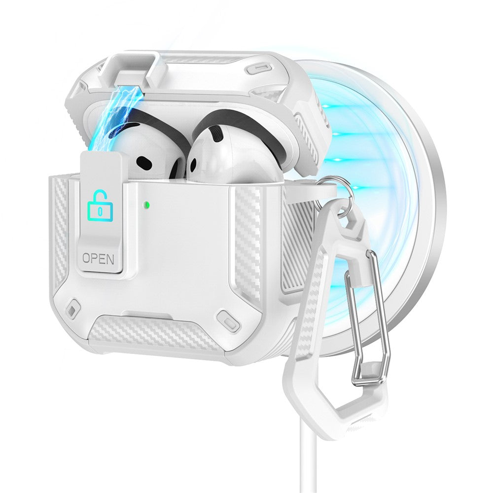 Compatible With  AirPods 5 / 4 Case Compatible with MagSafe TPU PC Earbuds Cover with Carabiner  /  Stand - White