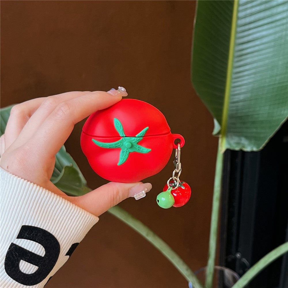 Compatible With  AirPods 5 / 4 Cute Tomato Shape Silicone Protective Case with Pendant Dust Proof Earphone Cover