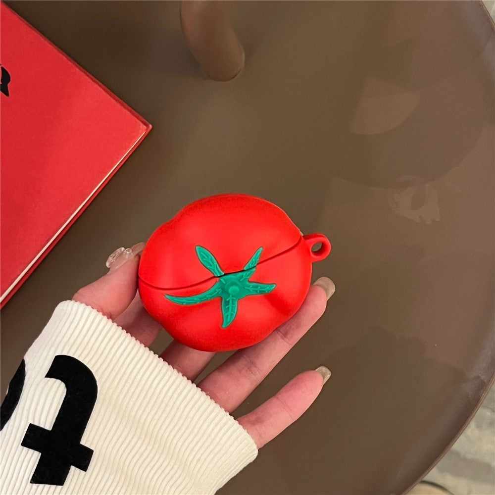 Compatible With  AirPods 5 / 4 Cute Tomato Shape Silicone Protective Case with Pendant Dust Proof Earphone Cover