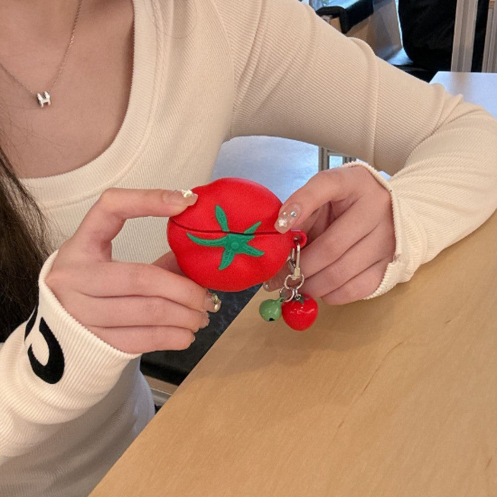 Compatible With  AirPods 5 / 4 Cute Tomato Shape Silicone Protective Case with Pendant Dust Proof Earphone Cover