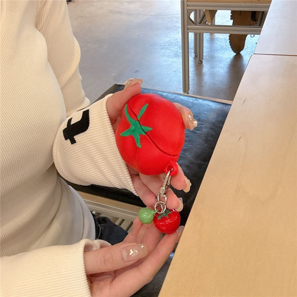 Compatible With  AirPods 5 / 4 Cute Tomato Shape Silicone Protective Case with Pendant Dust Proof Earphone Cover