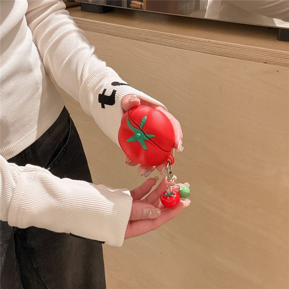 Compatible With  AirPods 5 / 4 Cute Tomato Shape Silicone Protective Case with Pendant Dust Proof Earphone Cover
